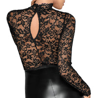 Noir Black Lace and Wet Look Pencil Dress - Kinky Betty's - 