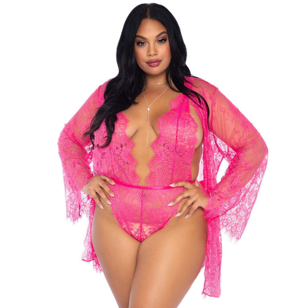 Leg Avenue Floral Lace Teddy and Robe Set - Kinky Betty's - 