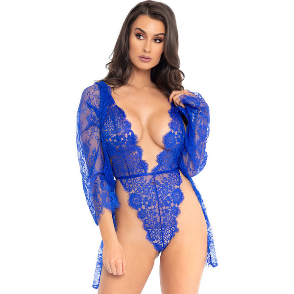 Leg Avenue Floral Lace Teddy and Robe - Kinky Betty's - 