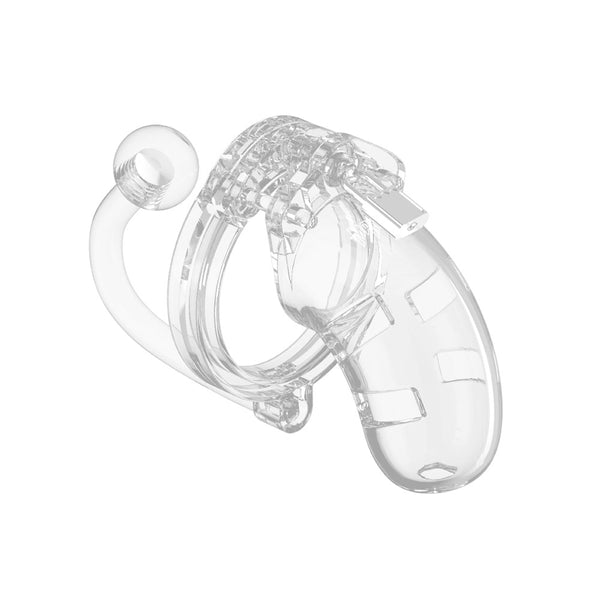 Man Cage 10  Male 3.5 Inch Clear Chastity Cage With Anal Plug - Kinky Betty's - 