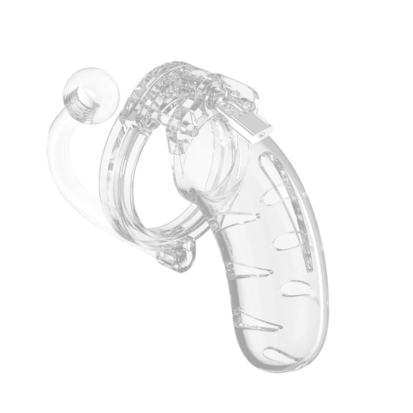 Man Cage 11  Male 4.5 Inch Clear Chastity Cage With Anal Plug - Kinky Betty's - 