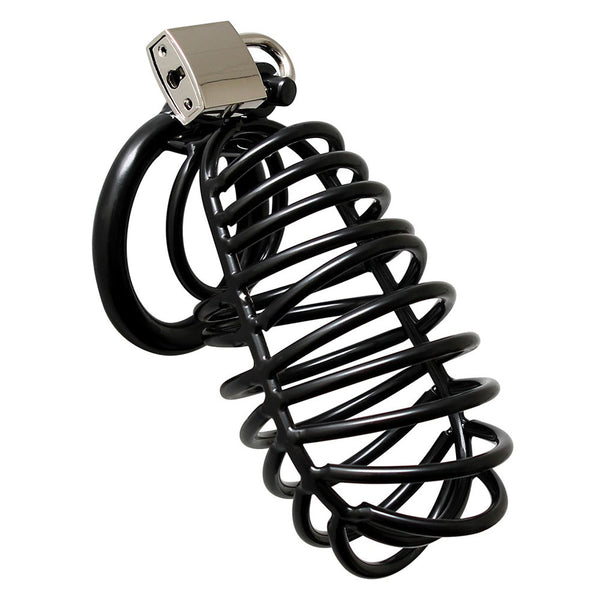 Black Metal Male Chastity Device With Padlock - Kinky Betty's - 