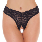 Black Lace Open Crotch GString - Kinky Betty's - 