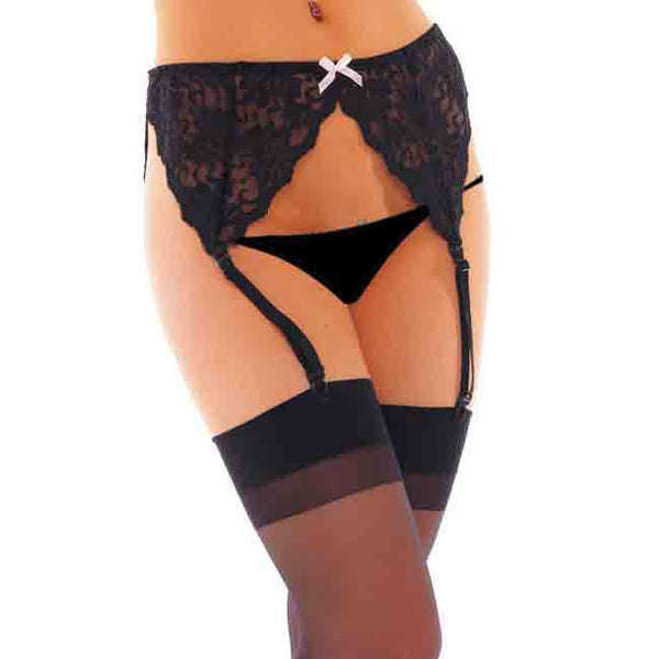 Black Suspenderbelt With Stockings And Bow - Kinky Betty's - 