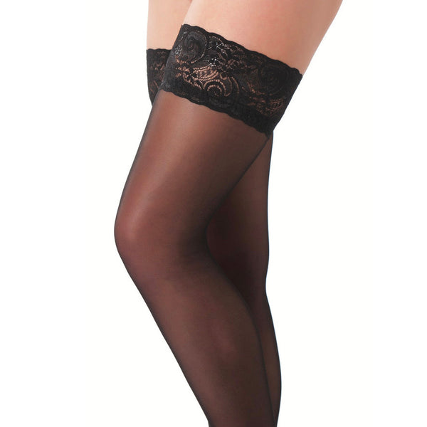 Black HoldUp Stockings With Floral Lace Top - Kinky Betty's - 